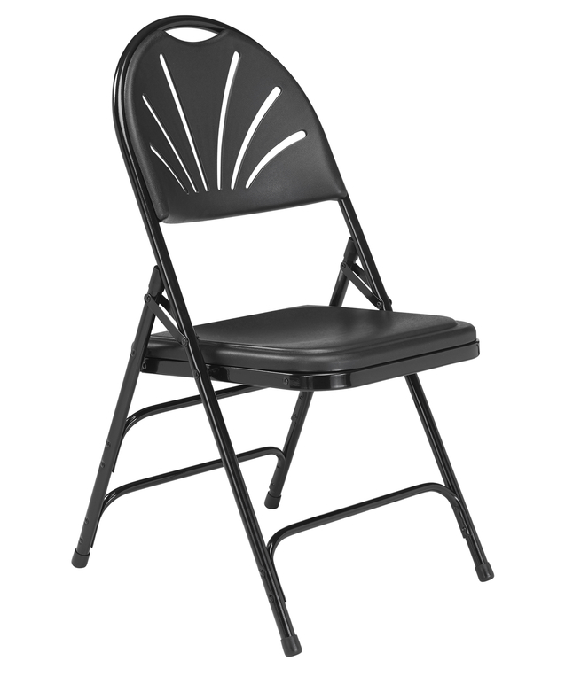 National Public Seating 1100 Premium Fan Back Folding Chair, Black Plastic / Black Frame, Set of 4, Item Number 2051327