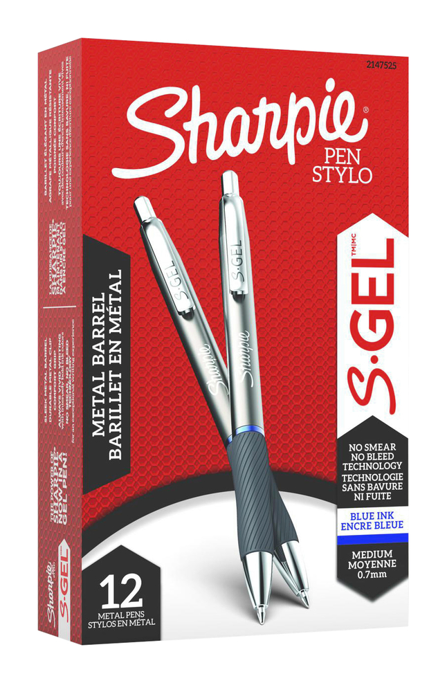 Image for Sharpie S-Gel Pens, Sleek Metal Barrel, Medium Point, 0.7mm Tip, Blue Ink, Pack of 12 from School Specialty