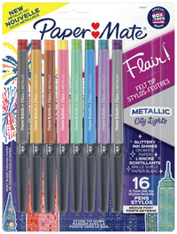 Image for Paper Mate Flair Pens, Metallic Felt Tip, City Lights, Assorted Colors, Set of 16 from School Specialty