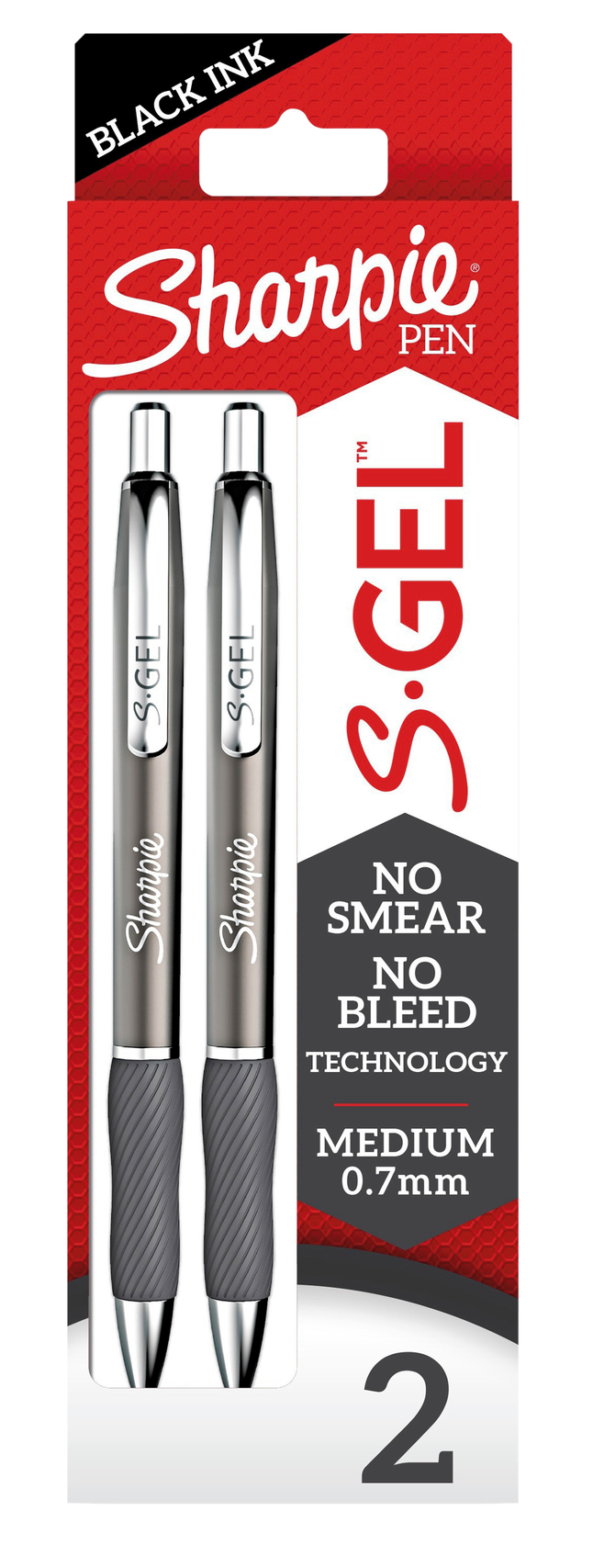 Image for Sharpie S-Gel Pens, Sleek Metal Barrel, Medium Point, 0.7mm Tip, Black Ink, Pack of 2 from School Specialty