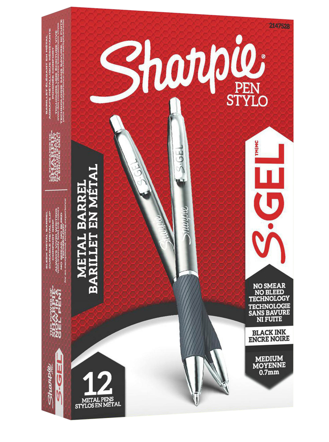 Image for Sharpie S-Gel Pens, Sleek Metal Barrel, Medium Point, 0.7mm Tip, Black Ink, Pack of 12 from School Specialty