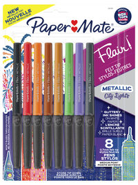 Paper Mate Flair Pens, Metallic Felt Tip, City Lights, Assorted Colors, Set of 8, Item Number 2086811