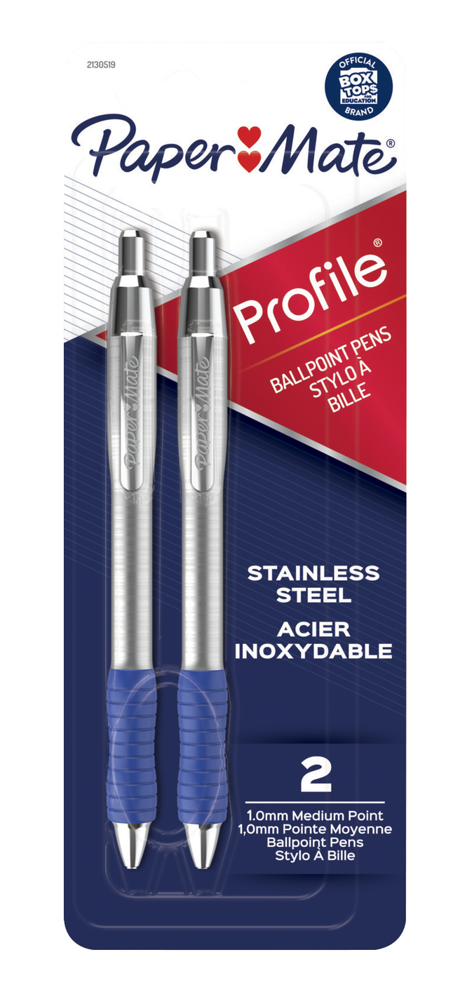 Image for Paper Mate Profile Retractable Ballpoint Pens with Stainless Steel Barrel, 1.0 mm Tip, Blue Ink, Pack of 2 from School Specialty