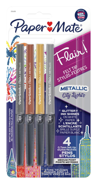 Paper Mate Flair Pens, Metallic Felt Tip, City Lights, Assorted Colors, Set of 4, Item Number 2086829