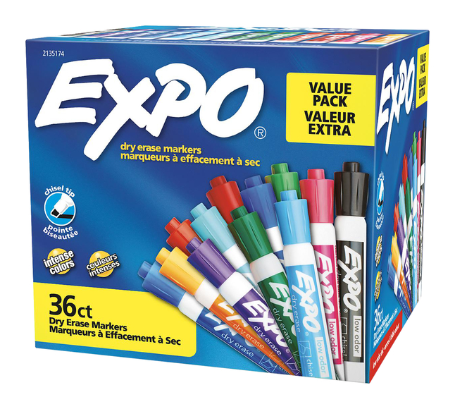 Box of Expo dry erase markers.