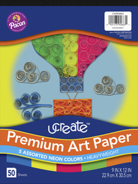 UCreate Premium Neon Art Paper Pad, 5 Assorted Colors, 9 x 12 Inches, 50 Sheets, Item Number 2088686