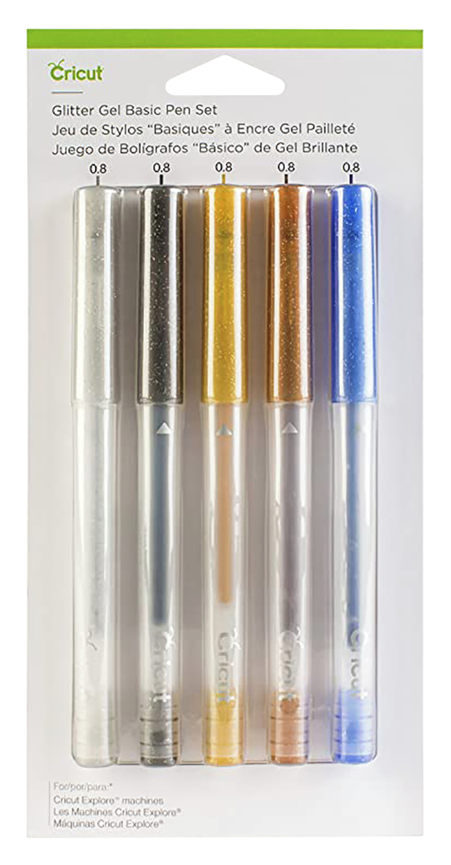 Cricut Gel Pen, Medium Point, Assorted Glitter Colors, Set of 5, Item Number 2089357