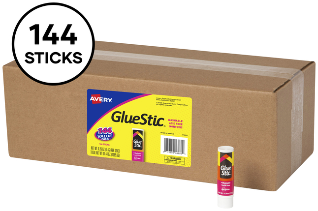 Avery Permanent Glue Stic, 0.26 Ounces, Clear, Pack of 144, Item Number 2089431