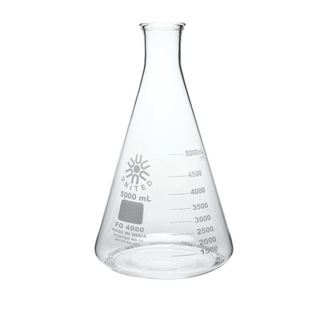 United Scientific Erlenmeyer Flask, Narrow Mouth, Borosilicate Glass, 5000ml, Item Number 2089940