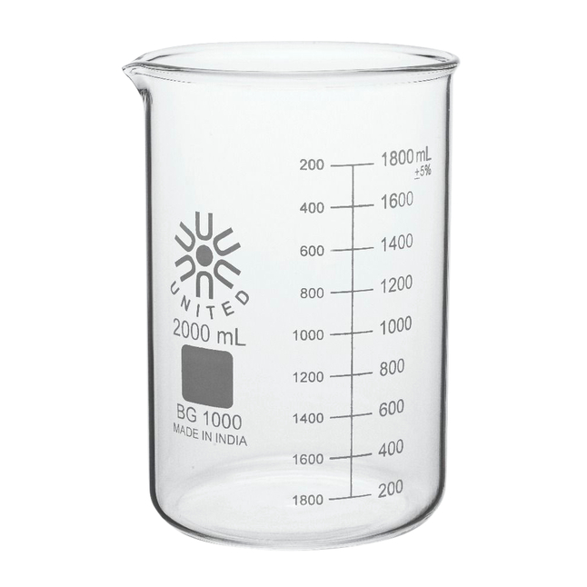 United Scientific Beakers, Low Form, Borosilicate Glass, 2000ml, Item Number 2089947
