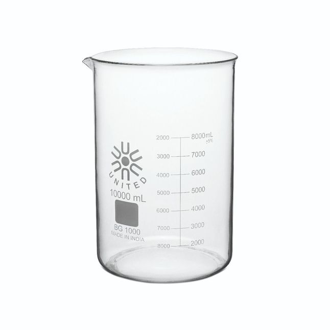 United Scientific Beakers, Low Form, Borosilicate Glass, 10000ml, Item Number 2089954