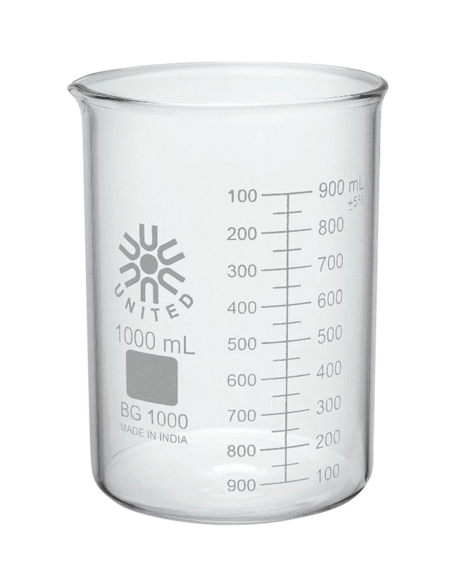 United Scientific Beakers, Low Form, Borosilicate Glass, 1000ml, Item Number 2089970