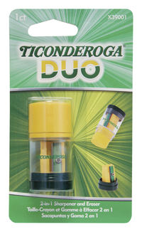 Ticonderoga DUO卷笔刀橡皮擦，绿色和黄色，项目编号2090245
