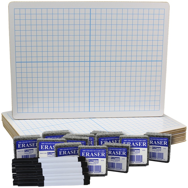 Image for Flipside XY Axis Dry Erase Boards Two Sided Set of Boards, Black Pens, and Erasers 9 x 12 Inches, 36 Pieces from School Specialty