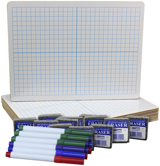 Flipside XY Axis Dry Erase Boards Two Sided Set of Boards, Colored Pens, and Erasers, 9 x 12 Inches, 36 Pieces, Item Number 2090264