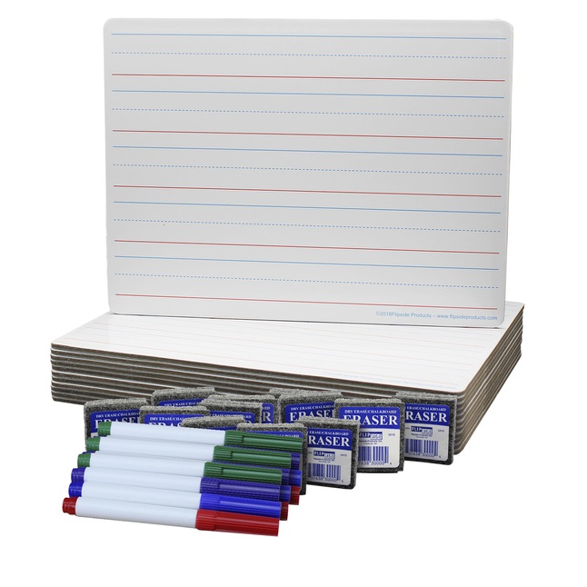 Flipside Red & Blue Magnetic Ruled Board, Eraser and Assorted Pens Set, 9 x 12 Inches, 36 Pieces, Item Number 2090265