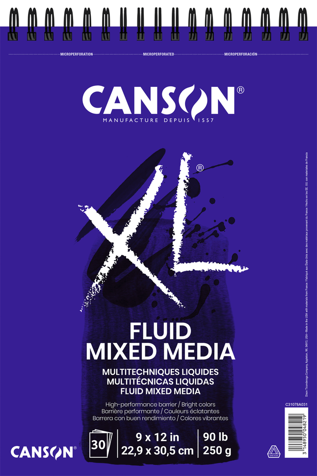 Canson XL Fluid Mixed Media Pad, 9 x 12 Inches, 90 lb, 30 Sheets, Item Number 2090445