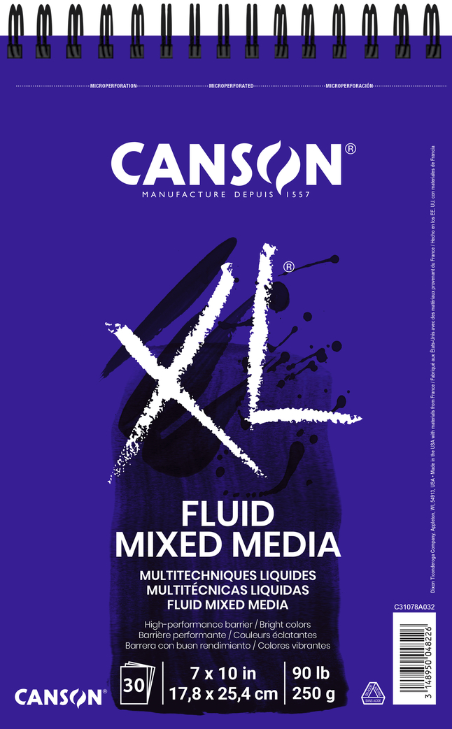 Canson XL Fluid Mixed Media, 7 x 10 Inches, 90 lb, 30 Sheets, Item Number 2090446