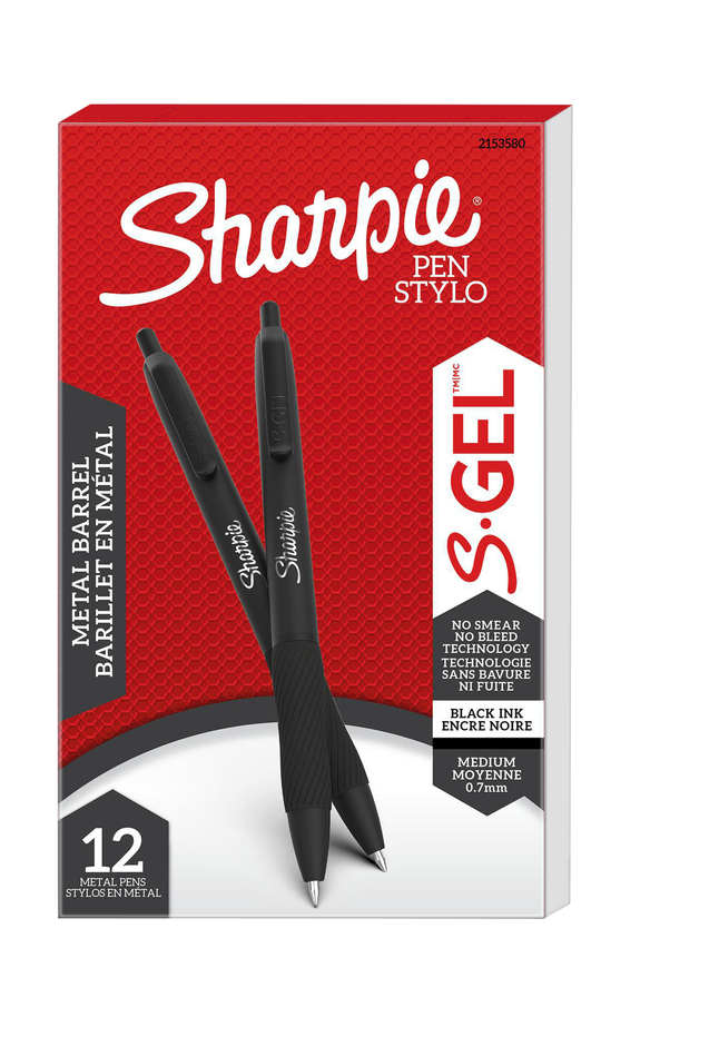 Image for Sharpie S-Gel, Gel Pens, Sleek Metal Barrel, Matte Black, Medium Point 0.7mm, Black Ink, Pack of 12 from School Specialty