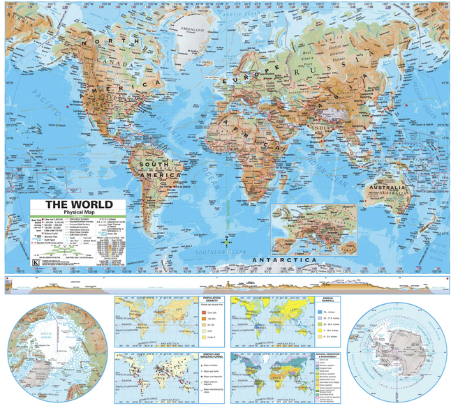 Kappa Maps US/World Map with Spring Roller and Backboard, Advanced Physical, Item Number 2116465