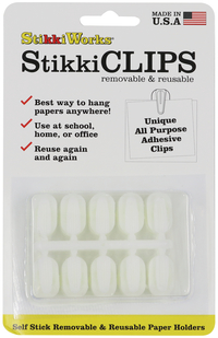 StikkiWorks Stikki Clips Paper Holders with Wax, Reusable and Removable, White, Pack of 20, Item Number 2090882