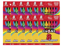 Cra-Z-Art Jumbo Crayons, Assorted Colors, 8 Count Box, Pack of 12 Boxes, Item Number 2091196