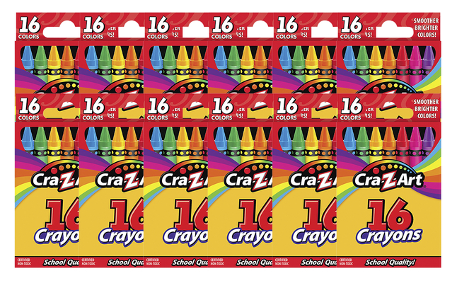 Cra-Z-Art Standard Crayons, Assorted Colors, 16-Count, Pack of 12, Item Number 2091197