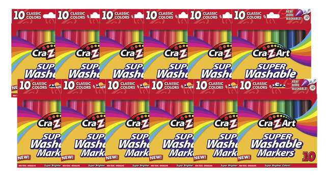 Cra-Z-Art Washable Broadline Markers, Assorted Colors, 10-Count, Item #2091199