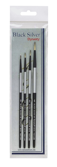 Dynasty Black Silver Round Brush Set, Assorted Sizes, Set of 4, Item Number 2091386