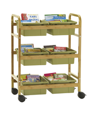 Copernicus Small Bamboo Book Browser Cart with Sage Tubs, 28 x 18-3/4 x 36-1/2 Inches, Item Number 2091723