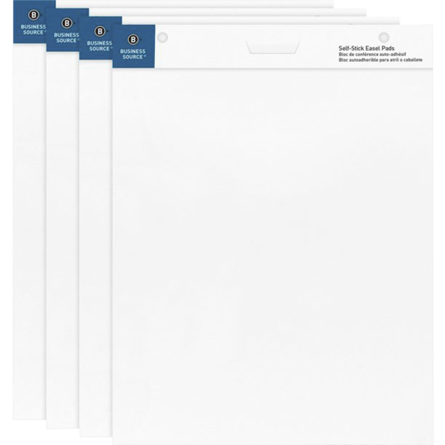 Business Source Self-Stick Easel Pads, 25 x 30 Inches, Unruled, Pack of 4, Item Number 2092033