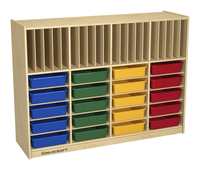 Childcraft Mobile Flat Tray and Folder Cubby Unit, 47-3/4 x 14-1/4 x 36 Inches, 20 Assorted Color Flat Trays, Item Number 2092041
