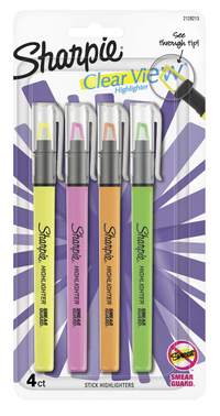 Sharpie Highlighter, See-through Chisel Tip, Stick Style, Assorted, Pack of 4, Item Number 2092345