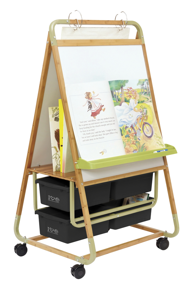 Copernicus Double-Sided Bamboo Teaching Easel with 100% Recycled Plastic Tubs, 30-1/2 x 27 x 57 Inches, Item Number 2092379