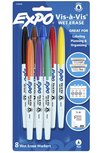 EXPO Vis-à-Vis Wet Erase Markers, Fine Point, Assorted Colors, Pack of 8, Item Number 2092442