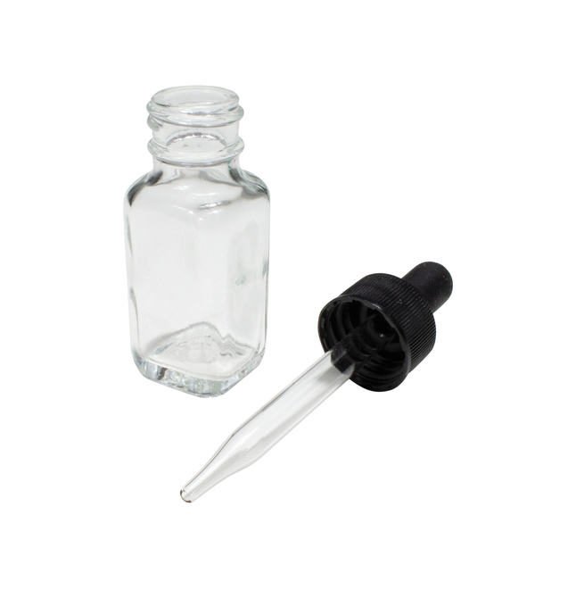 United Scientific Bottles with Dropper, Square, Flint Glass, 1/2 Ounce, Item Number 2093139