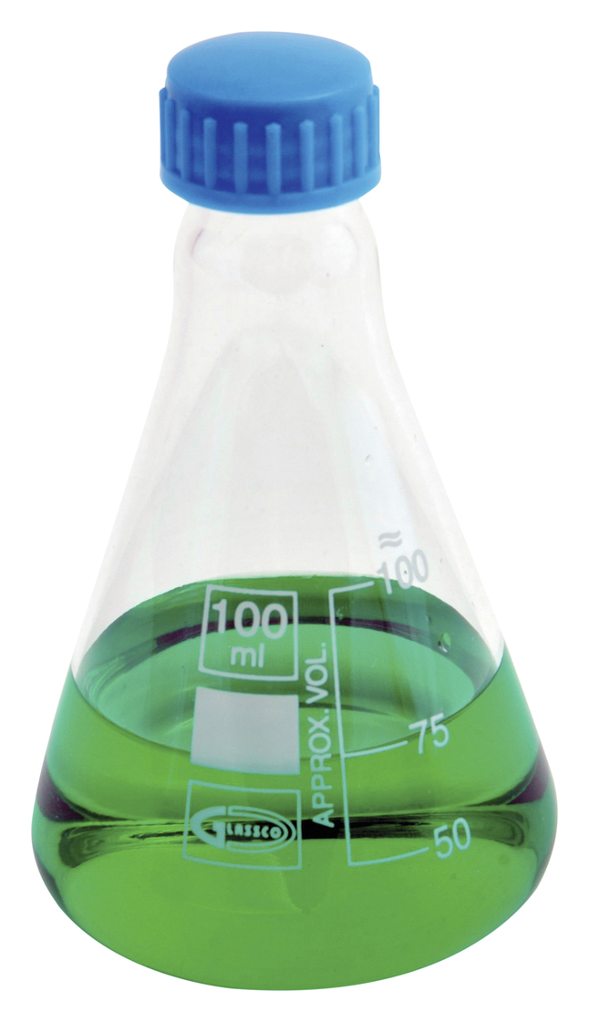United Scientific Erlenmeyer Flask, W/Screw Cap, Borosilicate Glass, 150 Milliliters, Item Number 2093145