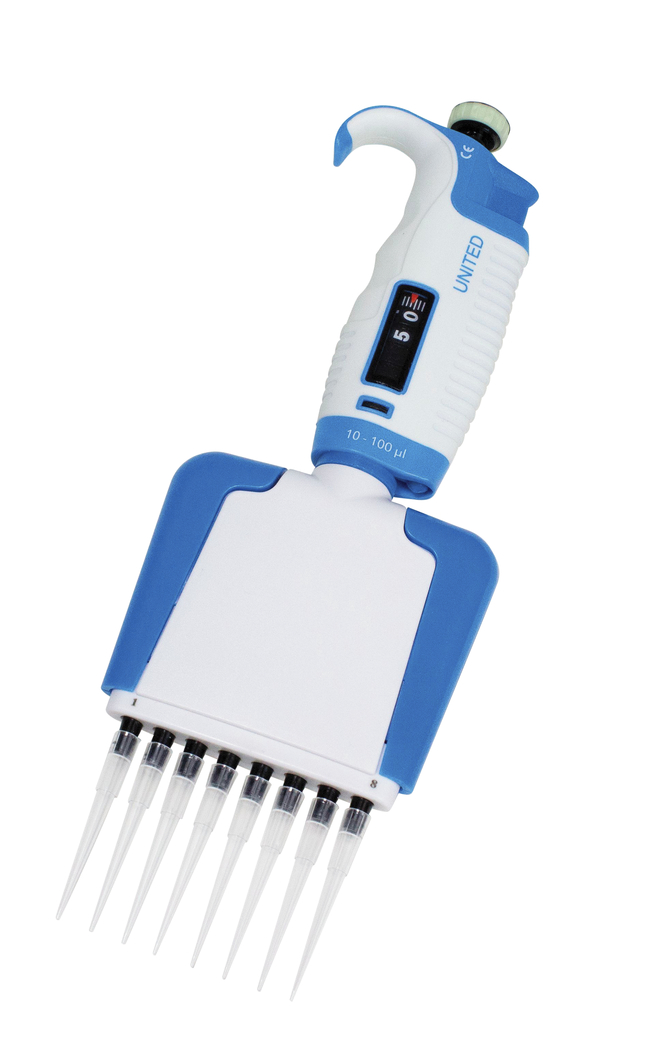 United Scientific Multichannel Micropipettes, 8 Channel, 10 - 100 Microliters, Item Number 2094597