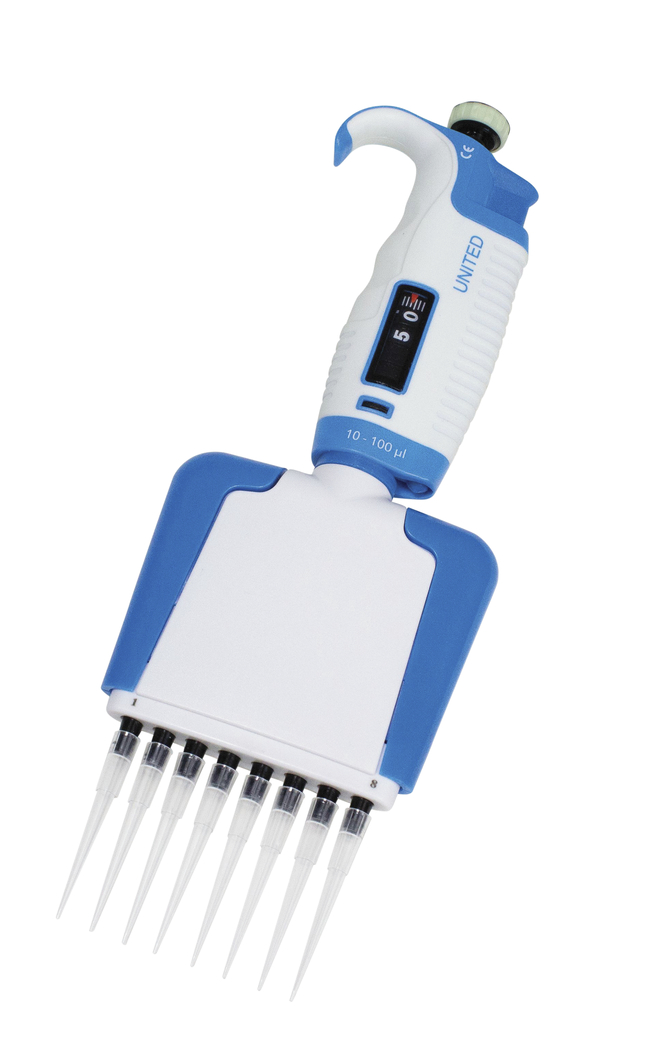 Image for United Scientific Multichannel Micropipettes, 8 Channel, 0.5 - 10 Microliters from School Specialty