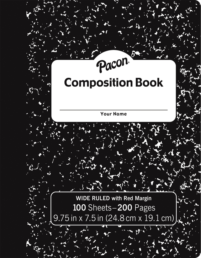 Pacon Composition Book, Wide Ruled, Black Marble, Item 2095316