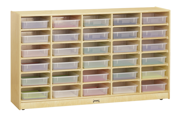 Jonti-Craft 30 Paper-Tray Mobile Storage with Clear Trays, Mirror Back, 60 x 15 x 35-1/2 Inches, Item Number 2099443