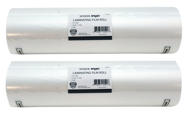 School Smart Laminating Film Roll, 12 Inches x 500 Feet, 1.5 mil Thick, High Gloss, Pack of 2, Item Number 2099658