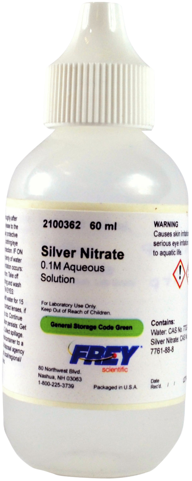 Frey Scientific, Silver Nitrate, 0.1M, 60 Milliliters, Item Number 2100362