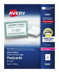 Image for Avery Color Laser Postcards, 4 x 6 Inches, White, Pack of 80 from School Specialty