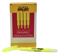 School Smart Erasable Pen Style Highlighters, Chisel Tip, Yellow, Pack of 12, Item Number 2100582