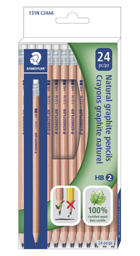 Staedtler Round Barrel HB2 Unpainted Woodcased Pencil, Pack of 24, Item Number 2102274