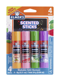 Elmer’s Scented Clear Glue Sticks, Assorted Scents, Pack of 4, Item Number 2102337