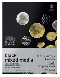 图像温莎和牛顿混合媒体垫，9 x 12英寸，200 gsm，黑色，25张从学校专业