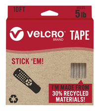VELCRO Brand ECO Collection Stick On Adhesive Tape, 7/8 Inch X 10 Feet, White, Item Number 2102628