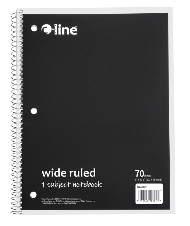 Image for C-Line 1-Subject Wide Ruled Paper Notebook, 8 X 10-1/2 Inches, 70 Sheets, Black from School Specialty